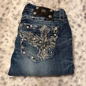 Miss Me Women's Blue Embroidered Boot Cut Jeans